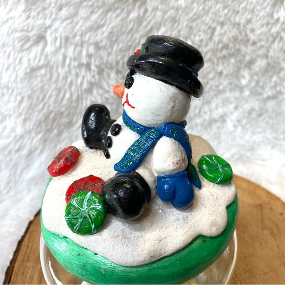 Vintage Hand Painted Ceramic Snowman Cookie Jar Candy Jar - Picture 3 of 8